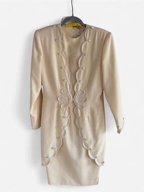 Vintage Cream Scallop Trim Midi Dress